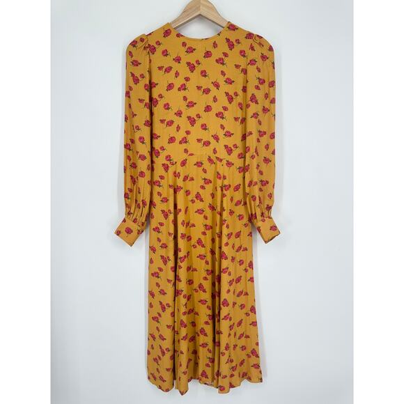 REFORMATION Josephine Midi Dress Floral Puff Long Sleeve Crew Neck Maxi, Amelia - Picture 5 of 15